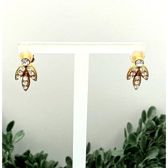 Gold-Tone Crystal Leaf Stud Earrings - Picture 5 of 5